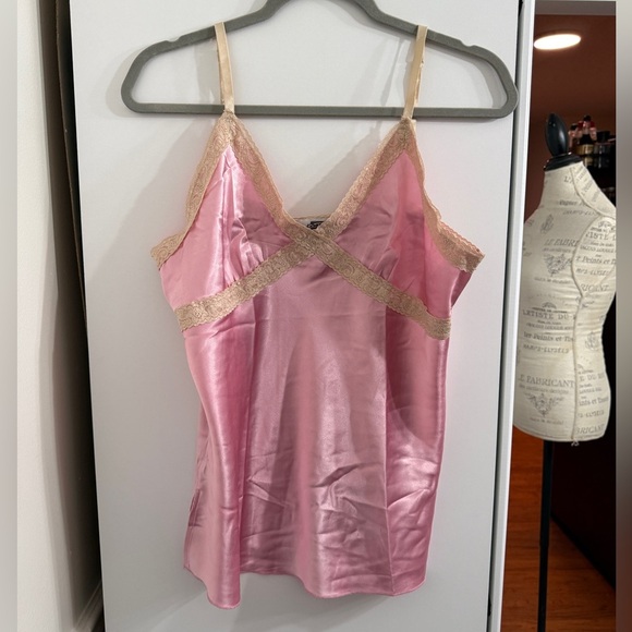 Vintage 90s Pink Satin Lace Trim Blouse Top Size Large - Picture 1 of 5